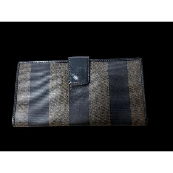 FENDI Pequin Stripe Continental Long Wallet Black Leather Vintage Authentic COA - Picture 2 of 16